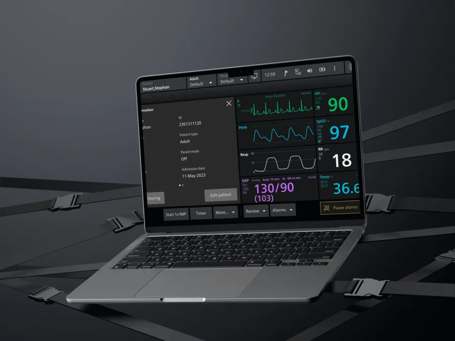 Clinical monitoring interface on a laptop