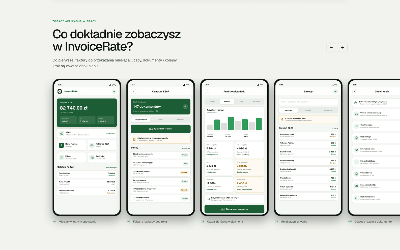 InvoiceRate product cover showing mobile invoicing, KSeF import, payments, and monthly reports