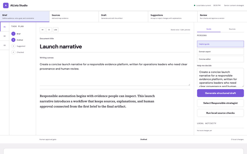 AiListz Studio — live prototype by Gideon Awolesi