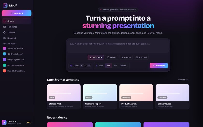Motif — live prototype by Gideon Awolesi