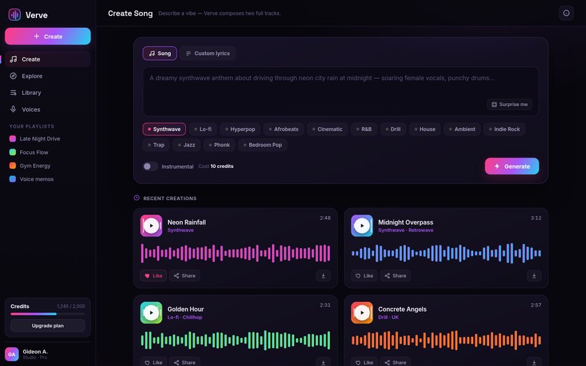 Verve — live prototype by Gideon Awolesi