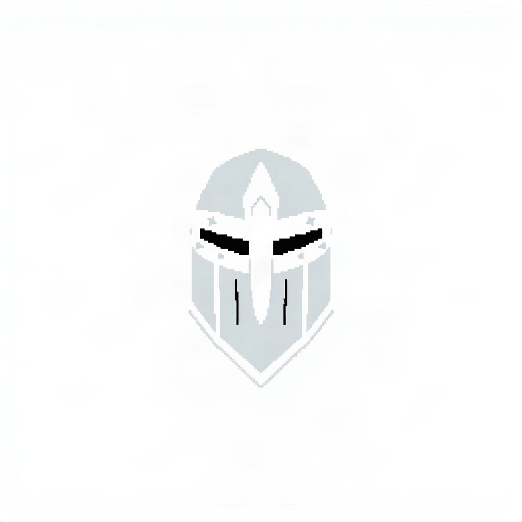 minimalist white pixel art knight helmet logo, transparent background